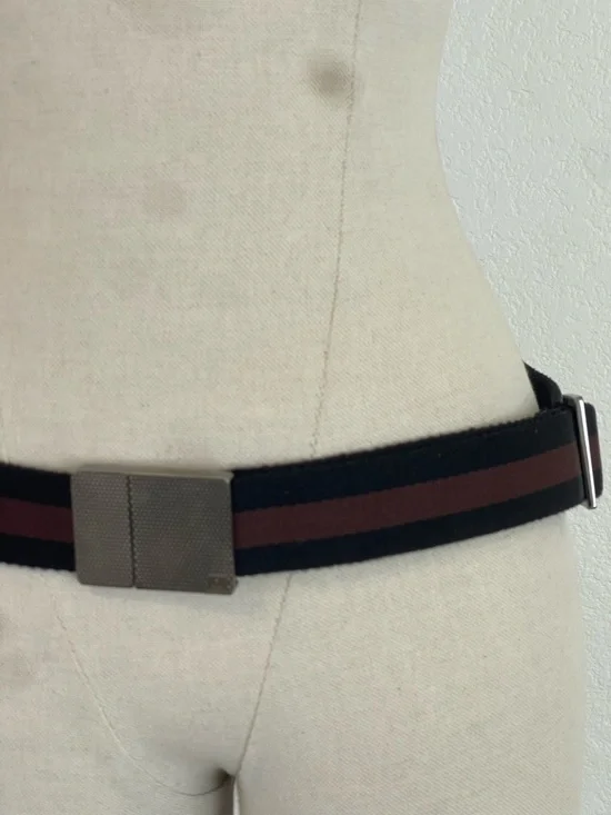 Gucci Canvas Two Tone Brown Black Stripe Web Adjustable Belt Metal Buckle Mens - Picture 8 of 8